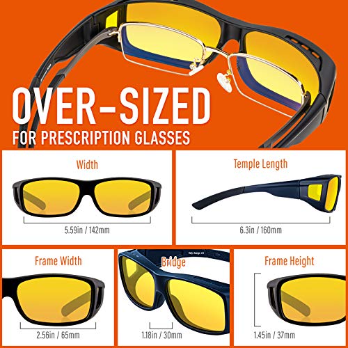 Nachtfahrbrille Fit über Brille für Männer, HD polarisierte Anti Blendung Nachtsichtbrille Wrap Around TR90 Rahmen für… – Bild 6