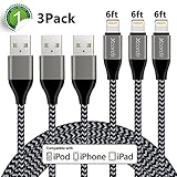 iPhone Charger, Xcords 6FT Lightning Cable Extra Long 8pin Nylon Braided Lightning to USB Cable Charging Cord for iPhone X/ 8 plus/ 8 /7 plus/ 7/ 6 plus/ 6s/5/ 5s/ SE /iPad and iPod(Carbon Black)