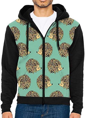 Joapron Cute Hedgehog Funny Faces Friendly Men's Zipper Splicing Overcoat Belt Hat and Pocket XL