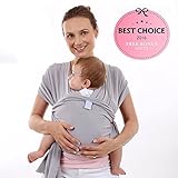 Super Soft Baby Sling Wrap Carrier -Free Adorable Baby Hat-Natural Cotton (GRAY)