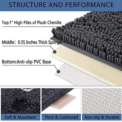 KMAT Bath Mats Luxury Chenille Bathroom Rugs(2 PCS), Soft Plush AntiSlip 28"x47" Shower Rug +20