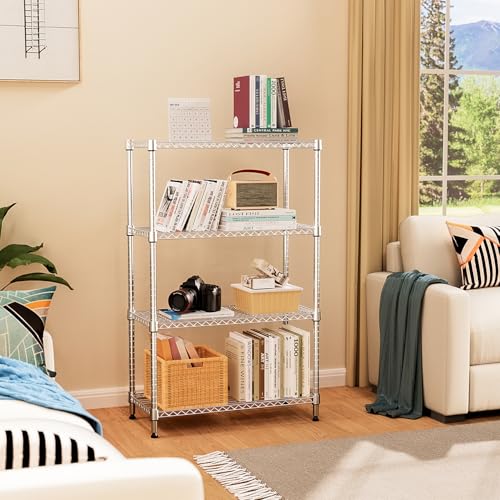 M MZG Heavy Duty 4 Tier Metal Shelving Unit, Up to 636 kg, Adjustable Shelves for Garage, Workshop and Warehouse, Studio, Chrome, 40 x 115 x 151 cm
