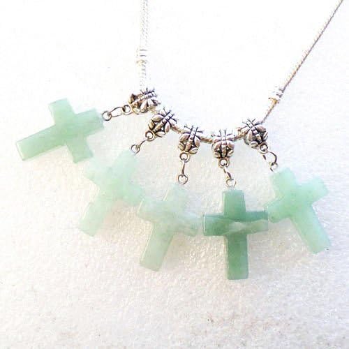New Elegant Carved Natural Mixed Stone Cross Pendant Fit European Bracelet Necklace Hanging Keychain Jewelry Making Charms Gift 5 Pcs Green Aventurine