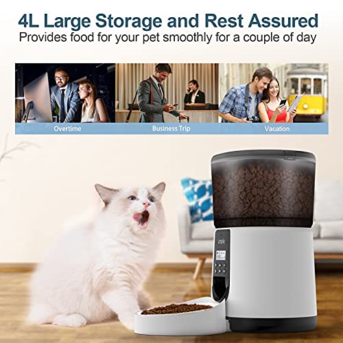 Automatic Cat Feeder, Arspic 4L Auto Pet Cat Food Dispenser with Programmable Timer feeder and Portion Control Automatic Dry Food Feeder for Small & Medium Cats Dog with Desiccant Bag & Voice Recorder
