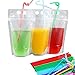 Herdro 100 Pack Clear Drink Pouches Bags with Straws - Reclosable Zipper Stand-up Plastic Pouches Bags Drinking Bags - 9.1