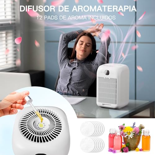 Aircillin Purificador de Aire HEPA H13 para Hogar, Elimina 99.9% de Polvo, Humo y Alérgenos, Ultra Silencioso, Filtro 3 en 1 con Carbón Activado, Aromaterapia, para Recámara, Oficina y Mascotas