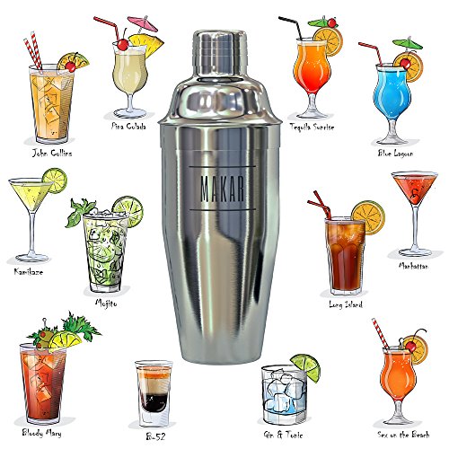 Complete Cocktail Set including 24 oz Cocktail Shaker - Bartender Kit with Martini Shaker and Recipes - Professional 5 piece Bar Tools Mixology Kit - Barware Set with Drink Shaker