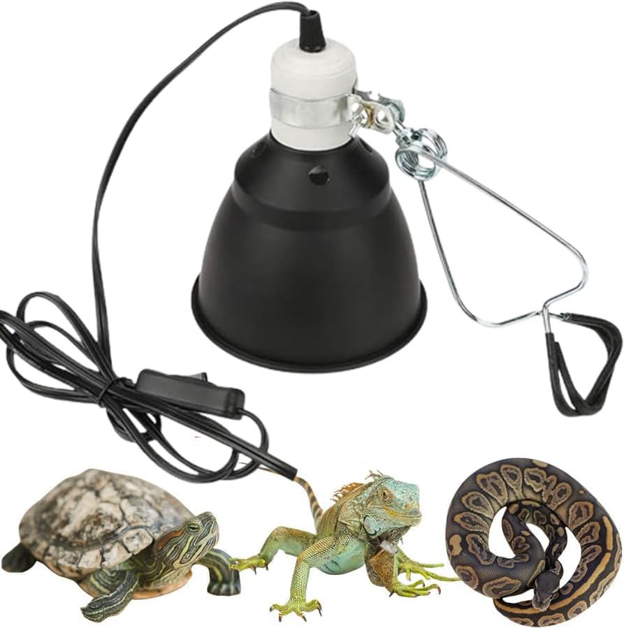 LytLStrox 200W Reptile Heat Lamp Holder Set,Lampshade,Clip,and BS Plug for E27 UVA/UVB Bulbs,Ideal Fixture for Tortoise,Lizard,Snake,Spider,Chick Pets in Terrariums