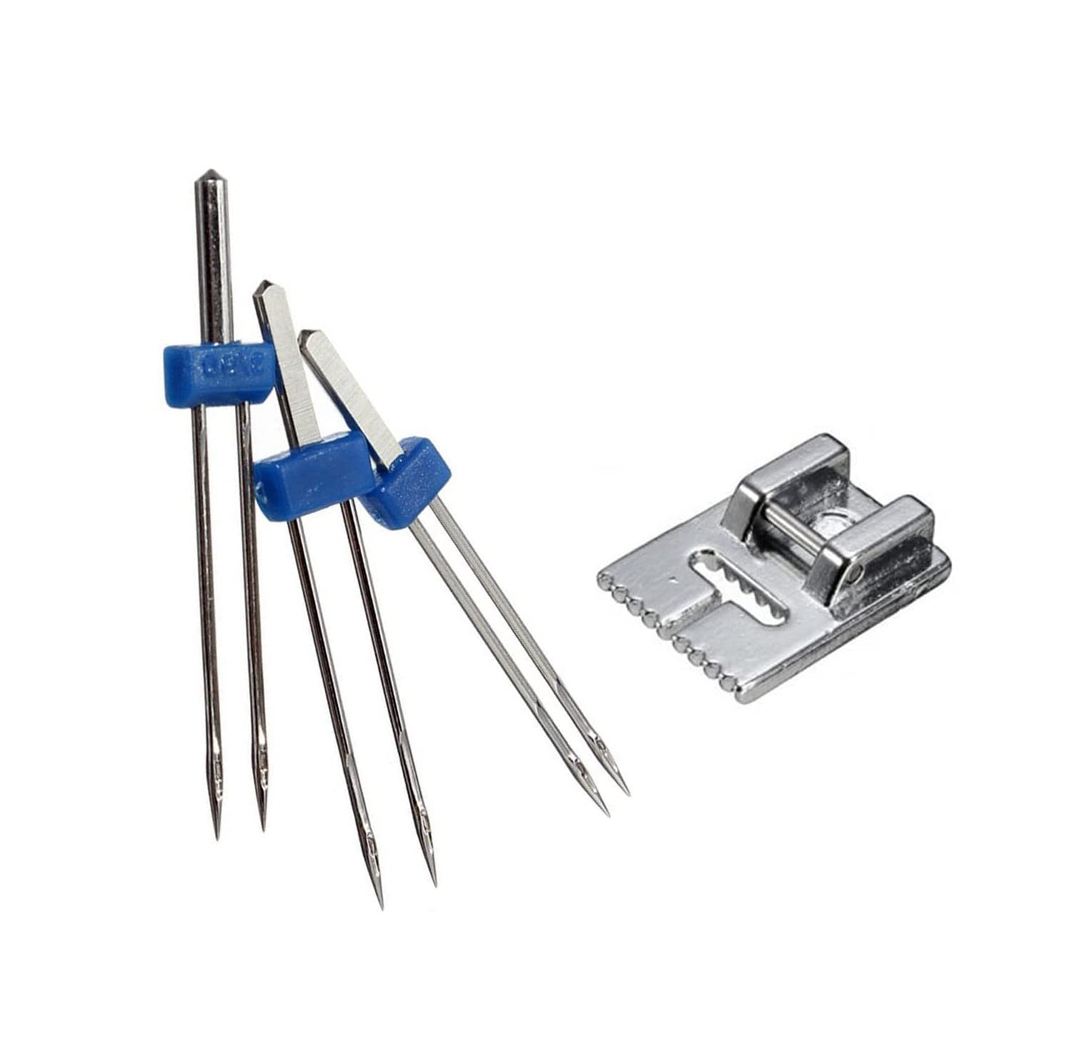 3PCS Size 2.0/90 3.0/90 4.0/90 Double Twin Needles Come with 1PC 9 Groove Pintuck Foot for Brother JANOME Singer Sewing Machine Accessories