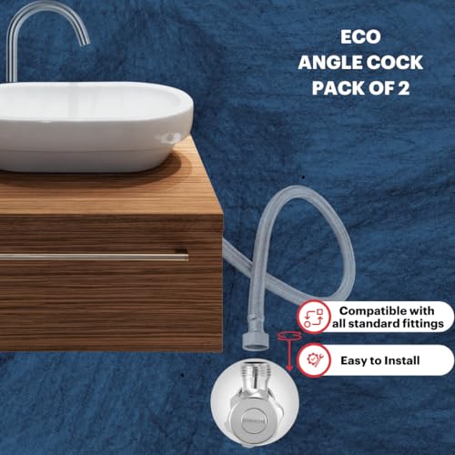 Johnson Eco Brass Angle Valve for Bathroom with Wall Flange (Pack of 2) | 1/2 Inch Chrome Finish Angle Cock | Durable Water Control for Bathroom/Geyser/Health Faucet Valve 2