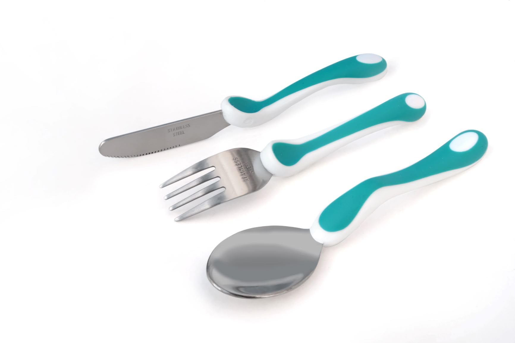 Toddler Training Cutlery 3pc Set with Clever Grip - Teal/White