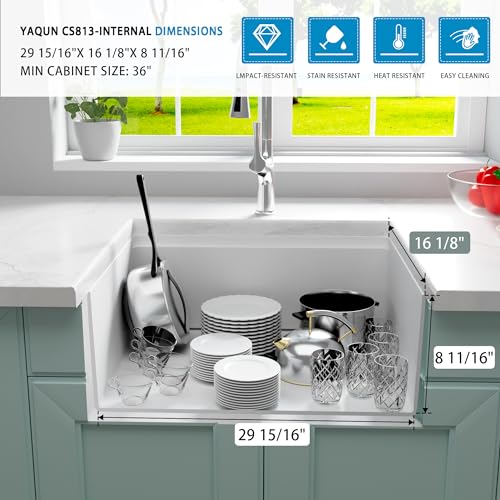 YAQUN White Undermount Kitchen Sink 32 Inch - Drop in Granite Quartz Composite Workstation Sink - Deep Single Bowl,Dual Mount,with Accessories