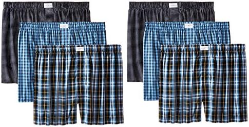 Tommy Hilfiger Men's Underwear Two 3-Pack Cotton Classic Woven Boxers Bundle Blue/Black XL