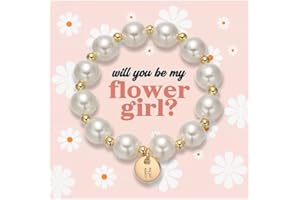 GINAZL Flower Girl Proposal Gifts, Initial A-Z Bracelet Initial Pearl Bracelets Will You Be My Flower Girl Gift