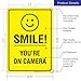 Smile You're on Camera Sign, Video Surveillance Sign, 10x14 Heavy Aluminum, Smile Sign, UV Protected, Long Lasting Weather/Fade Resistant, Easy Mounting, Indoor/Outdoor Use, Made in USA