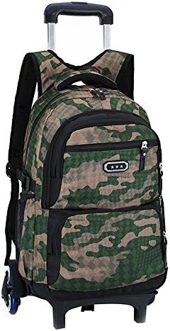Camo Print Boys Rolling Backpack for School Elementary Bookbags on 6 Wheels, School Bags for Boys with Wheels