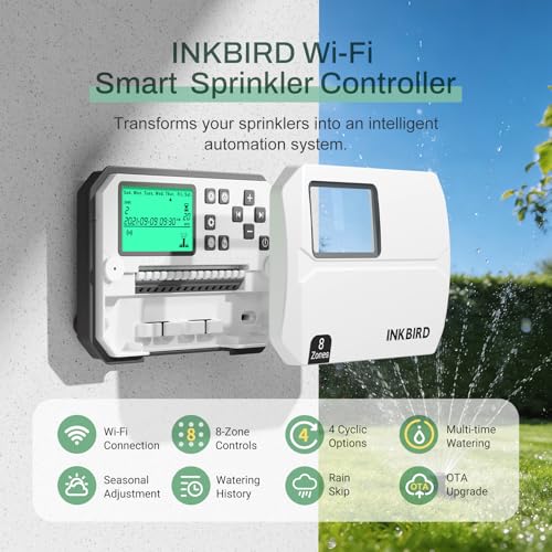 Inkbird WiFi Connected Watering Programmer, 8 Ways, APP Control, Memory Function, Automatic Watering Timer for Garden, Lawn, Yard