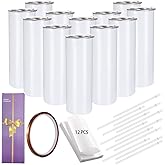 YOUKE OLA 12 Pack Straight Skinny Sublimation Tumblers 20oz for Heat Transfer, Bulk Sublimation Blanks Individually Boxed, Double Wall Insulated Tumbler with Shrink Films & Heat Tape, White (12)