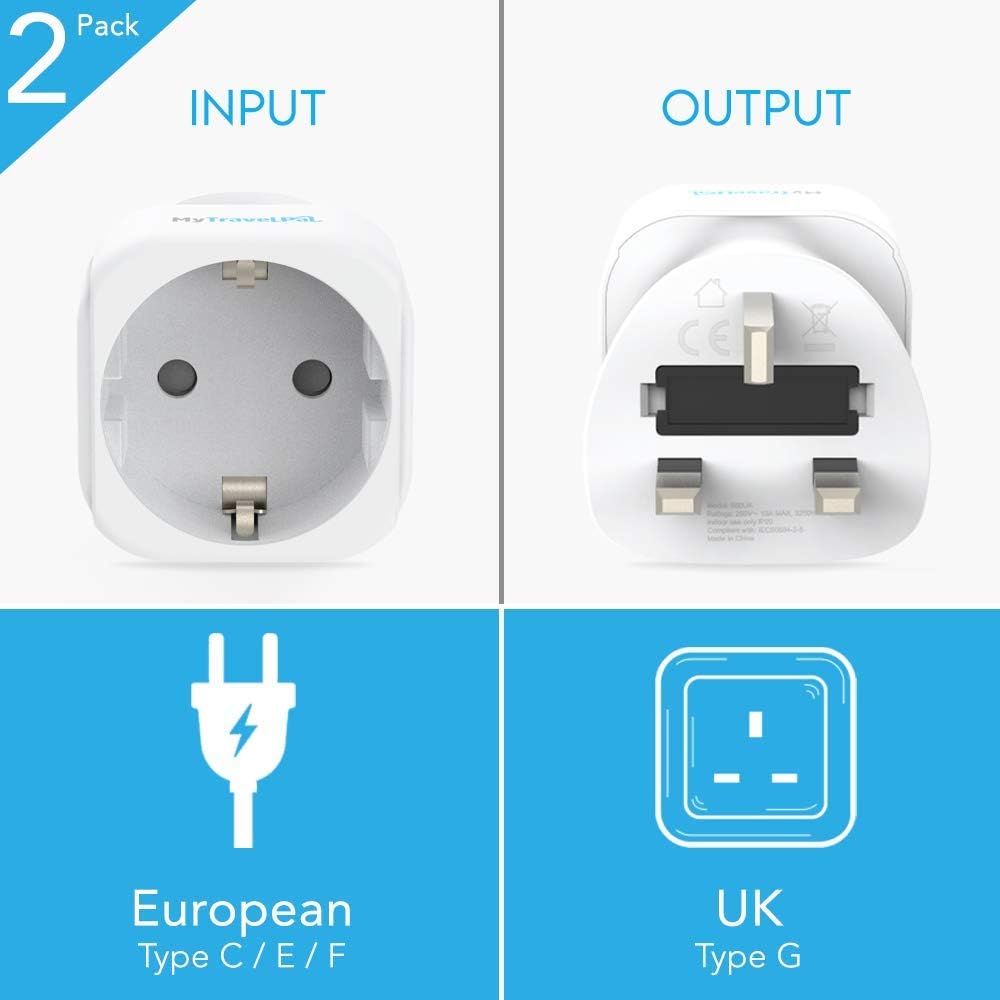 EU to UK Plug Adapter (2 Pack), White - Image 3