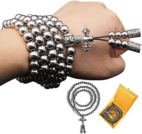 Nireus Jewelry Stainless Steel 108 Prayer Buddism Mala Buddha Beads Necklace Chain (Full Stainless Steel)