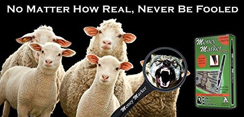 Counterfeit money detector pen detecting counterfeit bill with a value of $8.88.