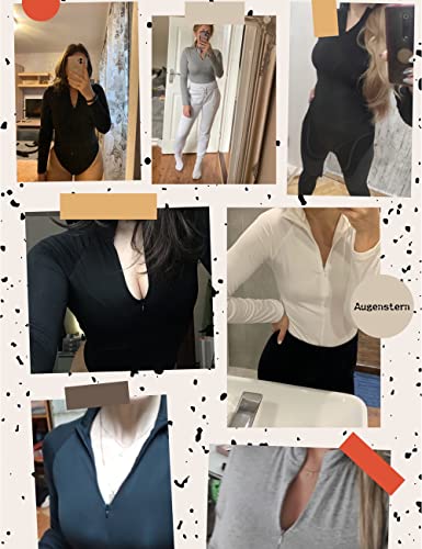 DECIMALPT LONG SLEEVE BODYSUIT TOPS TURTLENECK/V NECK LEOTARDS FRONT ZIP UP BODY SUIT FOR WOMEN GREY