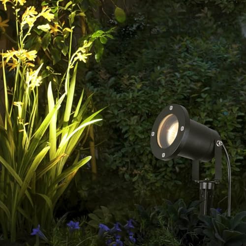 OMSEN Garden Spot Light GU10 7W Warm White 3000K Solid Aluminum Waterproof IP67 Replaceable Bulbs Outdoor LED Spike Spot Light for Garden, Yard, Tree, Lawn, Plants, Pack of 4