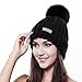 FURTALK Women Girl Large Real Fox Fur Pom Pom Winter Fur Hat Beanie Ski Hat