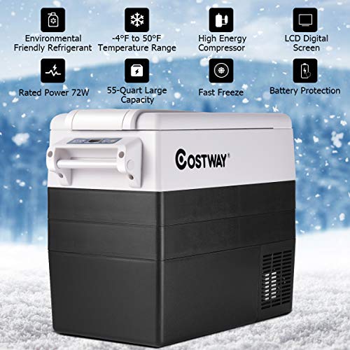 COSTWAY Car Refrigerator, 55Quart Portable Compressor Freezer, 4°F to