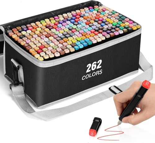 Alcohol Markers Colors, 262 Colors Double Tip Art with Carrying Case, Illustration and Hand Lettering, Non Toxic and Quick Dry, Kids Family Art Painting, Students Gift