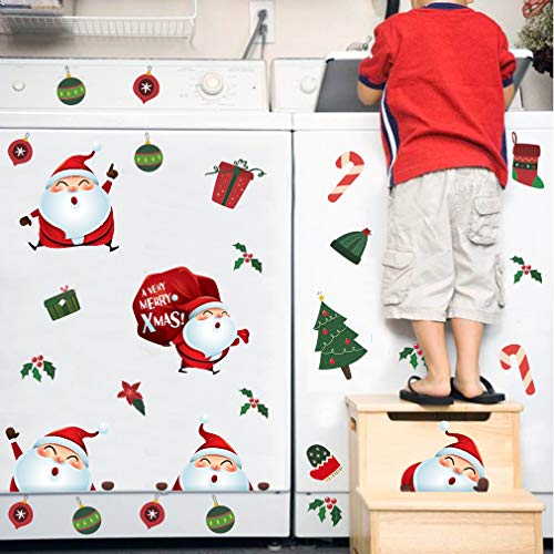 Santa Claus Wall Decals(38 Decals), Bauble Wall Stickers, Christmas Tree Stocking Gift Mistletoe Wall Art for Christmas Day Window Cling Door Bedroom Home Decor - Thumbnail 2