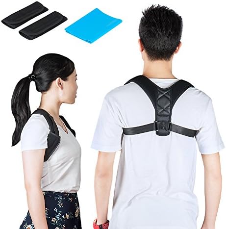 Adjustable Posture Corrector, Teroys Back Posture Corrector Brace Set with Detachable Pads Underarm Protection and Resistance Band for Hunchback Correction, Thoracic Kyphos (Black)