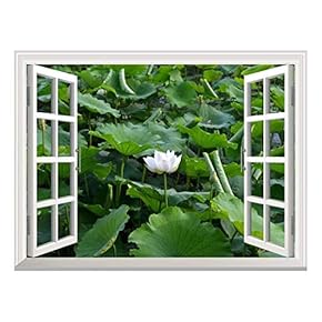 Removable Wall Sticker/Wall Mural - Lotus in a Pond | Creative Window View Wall Decor - 24"x32"