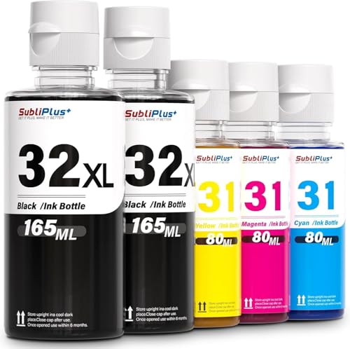 31 32XL Ink Refill Bottles, Compatible with HP Smart Tank Printer 5105 5106 5107 5108 7000 7005 7006 7305 7306 7605, 310 315 410 415 Series and More (165ML 32XL Black, 80ML 31 Color)