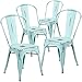Flash Furniture Blake Commercial Grade 4 Pack Distressed Green-Blue Metal Indoor-Outdoor Stackable Chair