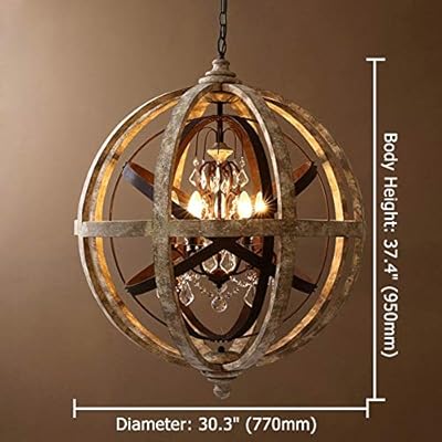 KunMai Rustic Retro Weathered Wooden Globe Metal Orb Crystal 5-Light Chandelier Candle Style Wood Pendant Light Fixtures… 51TfdtiDIgL