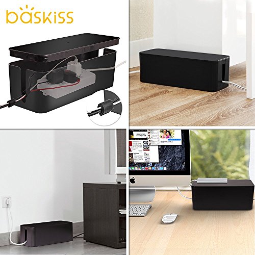 [Set of Three] Cable Management Boxes Organizer, 50 Wire Ties, Large Storage Holder for Desk, TV, Computer, USB Hub, System to Cover and Hide & Power Strips & Cords - Thumbnail 4