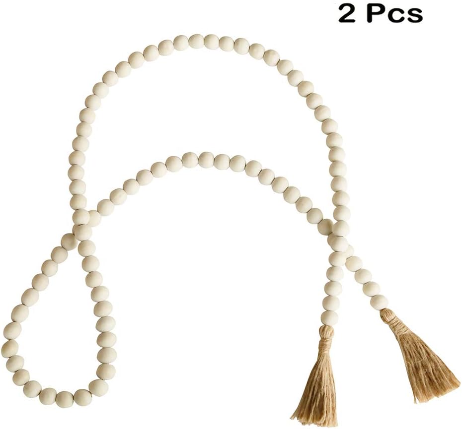 YXMYH 2PCS Wood Bead Garland 4.75ft Farmhouse Rustic Country Beads Holiday Decoration Wall Hanging Prayer Beads