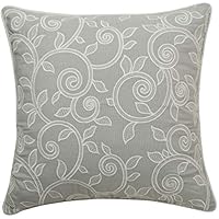 MANOJAVAYA 20"X20" Gray Cotton Embroidered Decorative Square Throw Pillow Cover for Couch Sofa Living Room Guest Pillowcase New Home Decor Chair Patio Bedroom Offi (20"X20", Scroll Leaves(Robins Egg))