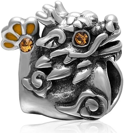 Charmstar Chinese Mascot Dragon Charm with Topaz Crystal Authentic Sterling Silver Birthstone Lucky Bead for European Bracelet