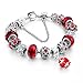 Long Way Blue Beads Carved Bracelet Sliver Plated Snake Chain Charm Strand Bracelet For Women&Men (Red)