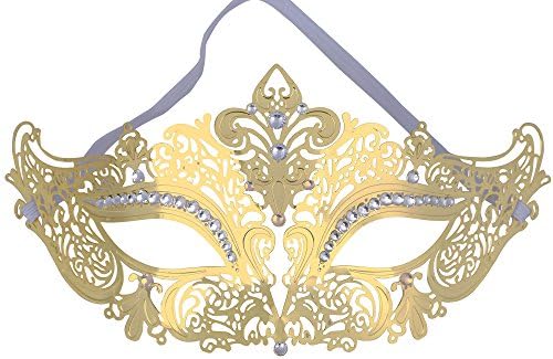 TAUT Metal Laser Cut Mask Opera Prom Party Masquerade Mask,Gold Clear Diamond