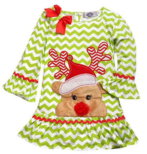 2PCS Toddler Baby Girls Christmas Outfits Cartoon Deer Long Sleeve Top Pants Set size 2-3Years/Tag100 (Green)