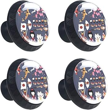 Japanische Elemente Klassische Symbole Schrank Knöpfe - 4 Stück