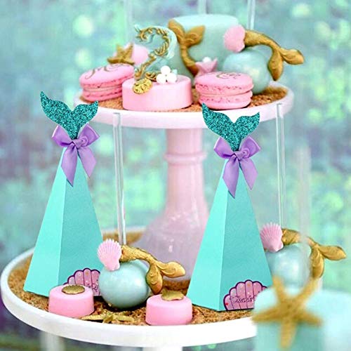 Koogel Mermaid Party Boxes Set,36 Pcs Mermaid Tail Box Mermaid Candy Box 6 Mermaid Flag-Inserting 6 Mini Mermaid Tail for Children\'s Birthdays Babies Under Decorations Supplies for Mermaid Parties