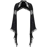 XCJIKUKE Womens Gothic Shrug Goth Lace Cardigan Mesh Bell Sleeve Shawl Y2k Crop Top Punk Shirt