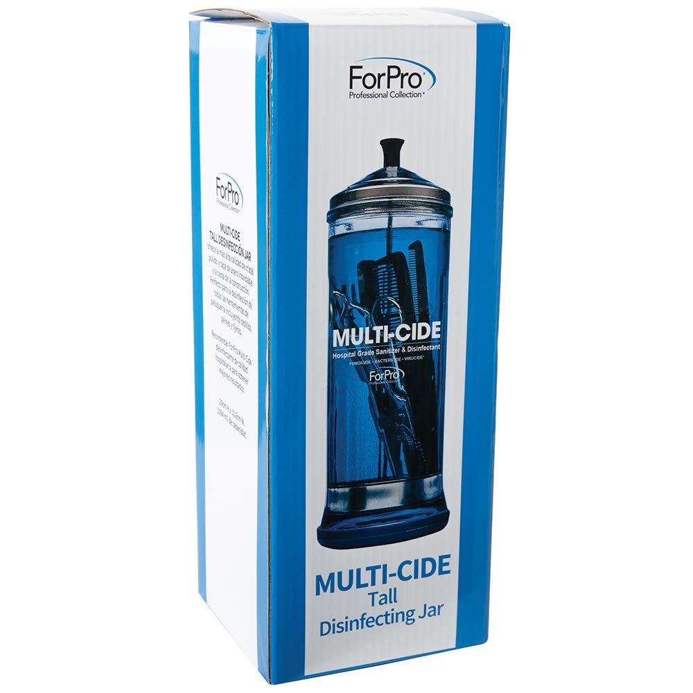 ForPro Multi-Cide Tall Glass Jar, for All Hairstyling Tools Including Brushes, Combs & Shears, 37 oz