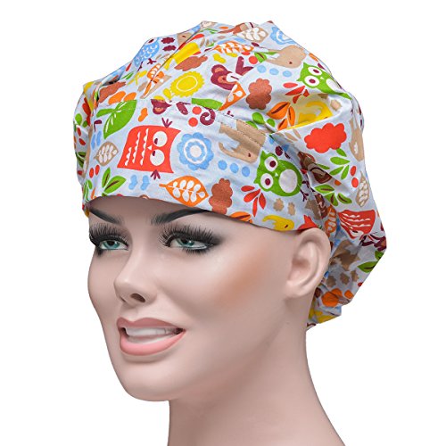 Women Scrub Bouffant Hat Cap Adjustable Classic Beauty Print Floral Cute One Set