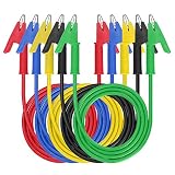 Sumnacon 5 Pcs Dual Ended Crocodile Alligator Clips, 15A Test Lead Wire Cable with Insulators Clips, 5 Colors 3.3 ft/1m Test Flexible Cable with Protective Jack Copper Clamps for Electrical Testing