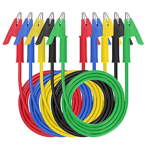 Sumnacon 5 Pcs Dual Ended Crocodile Alligator Clips, 15A Test Lead Wire Cable with Insulators Clips, 5 Colors 3.3 ft/1m Test Flexible Cable with Protective Jack Copper Clamps for Electrical Testing